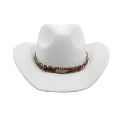 Curling Cowboy Hat Men's And Women's Leaf Belt Fur Felt Hat - Urban Caps 