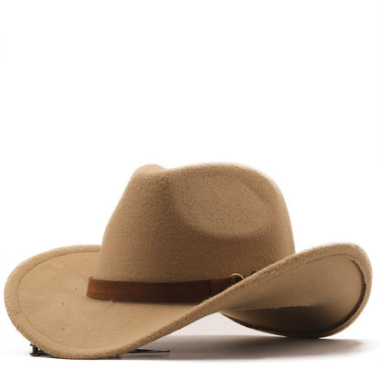 Casual Retro Belt Autumn And Winter Men's And Women's Woolen Western Cowboy Hat - Urban Caps 
