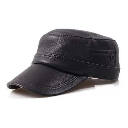 Men’s Genuine Leather Flat-Top Newsboy Cap – Sheepskin Autumn Travel Hat | XL–XXL Sizes