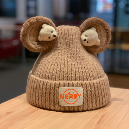 Three-dimensional Bear Woolen Women's Thickened Warm Knitted Hat - Urban Caps 