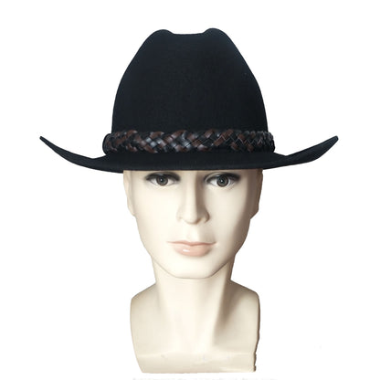 Wool Western Cowboy Hat Belt Top Hat Jazz Felt Cap - Urban Caps 