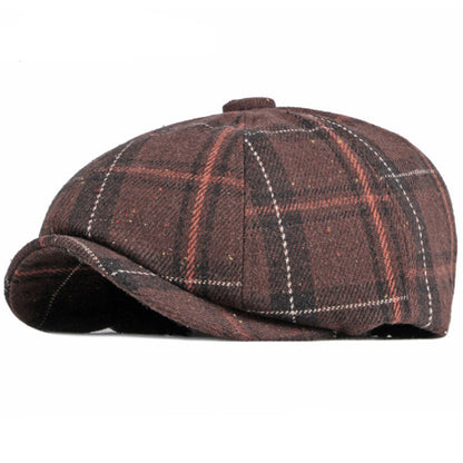 Men's Warm British Vintage Octagonal Hat Plaid Casual - Urban Caps 