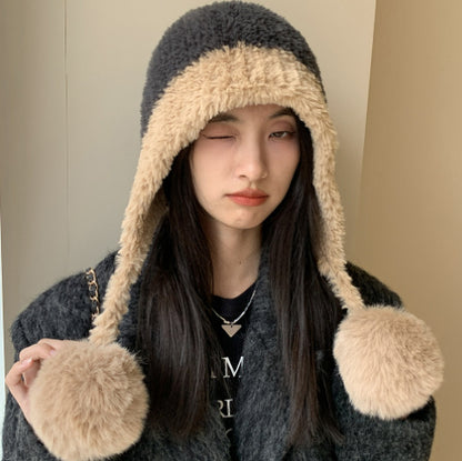 Fleece-lined Thickened Knitting Hanging Ball Woolen Cap Warm Ear Protection Knitted Hat - Urban Caps 