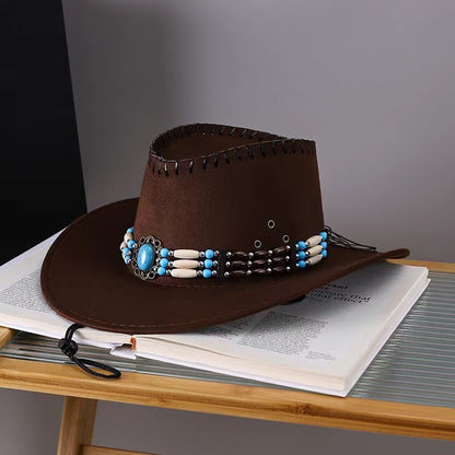 Western Cowboy Hat Men's And Women's Gem Chain Fedora Hat - Urban Caps 