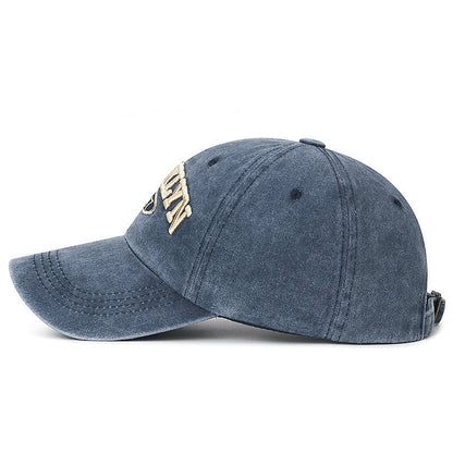Spring And Summer Sun Protection Men's Retro Washed Letters Embroidered Peaked Cap - Urban Caps 