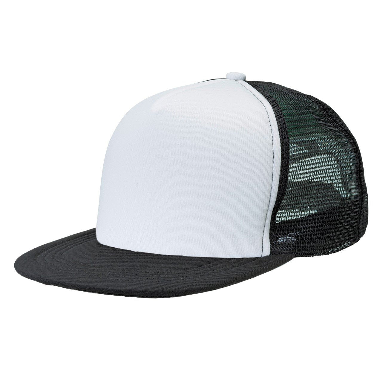 Flat Peak Trucker Cap – Bold 5 - Panel Design, Breathable Mesh, Adjustable Fit - Urban Caps
