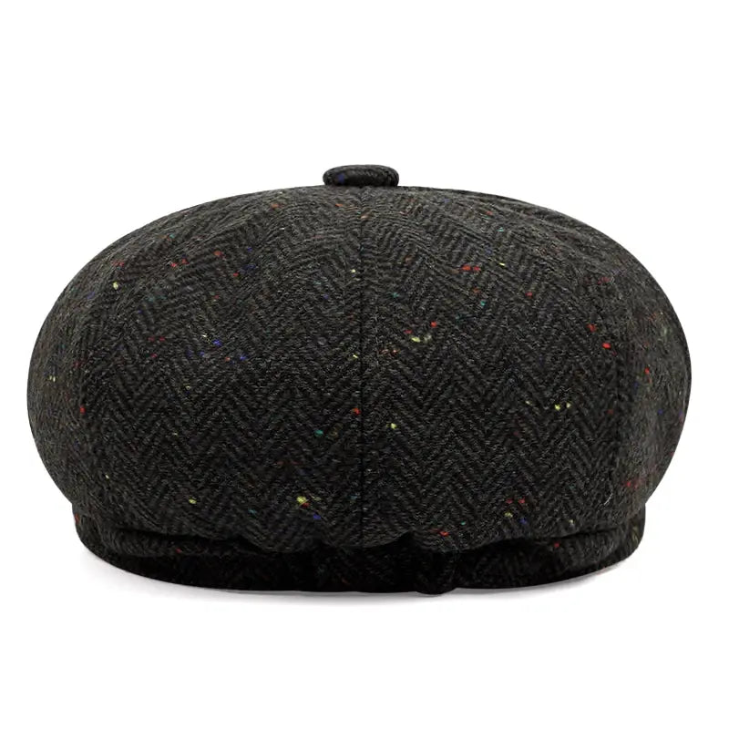 Flecked Herringbone Wool Newsboy Cap - Timeless Wool With Flecked Herringbone Pattern
