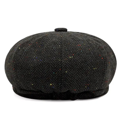 Flecked Herringbone Wool Newsboy Cap - Timeless Wool With Flecked Herringbone Pattern