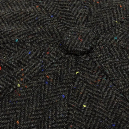 Flecked Herringbone Wool Newsboy Cap - Timeless Wool With Flecked Herringbone Pattern