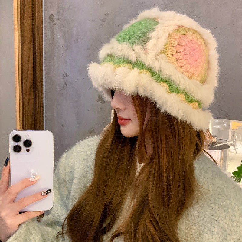 Fuzzy Knit Bucket Hat – Handmade Woolen Winter Cap with Open Face Style - Urban Caps