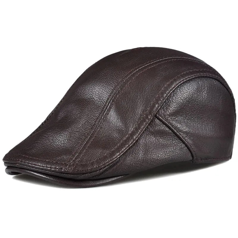 Genuine Leather Flat Cap - Timeless Leather Cap Silhouette With Versatile Look