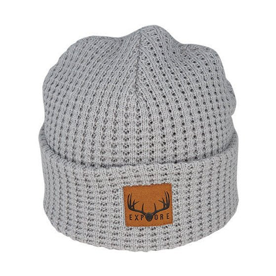 Georgie – Acrylic Waffle Knit Beanie with Suede Explore Patch - Urban Caps