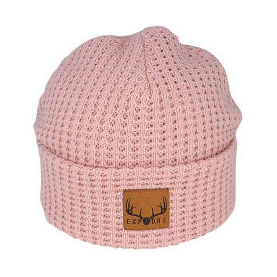 Georgie – Acrylic Waffle Knit Beanie with Suede Explore Patch - Urban Caps