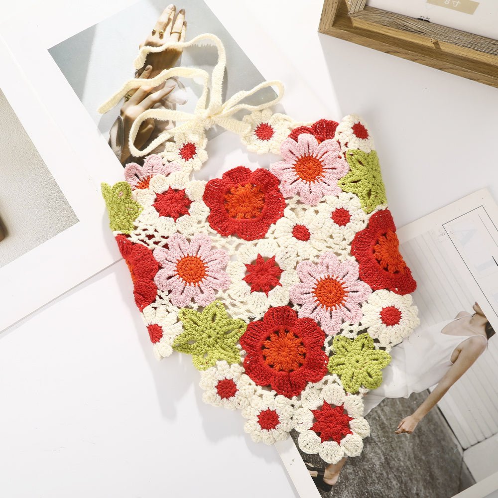 Girl Checker Crochet Triangle Scarf Headband Knitted Flower - Urban Caps