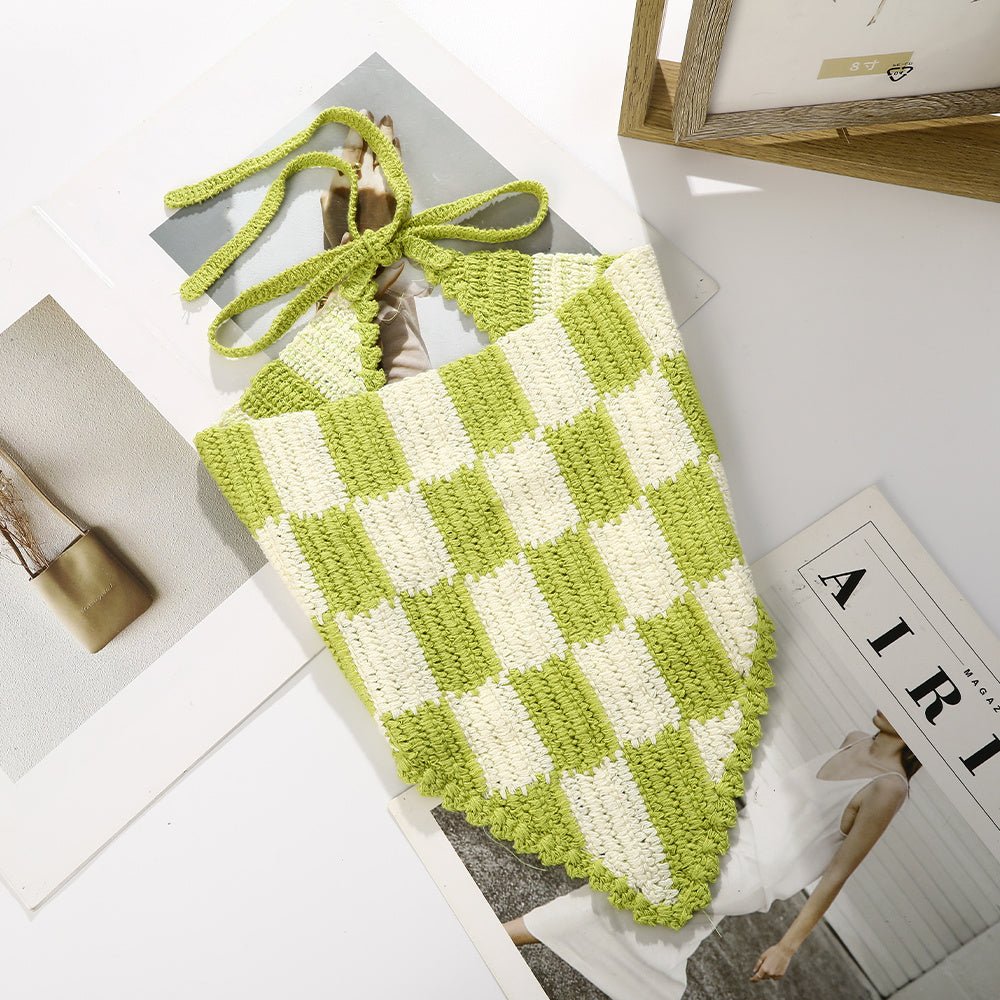 Girl Checker Crochet Triangle Scarf Headband Knitted Flower - Urban Caps