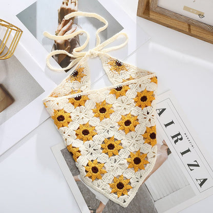 Girl Checker Crochet Triangle Scarf Headband Knitted Flower - Urban Caps