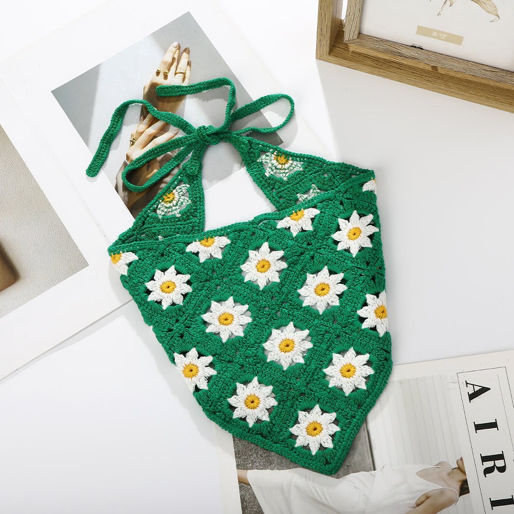 Girl Checker Crochet Triangle Scarf Headband Knitted Flower - Urban Caps