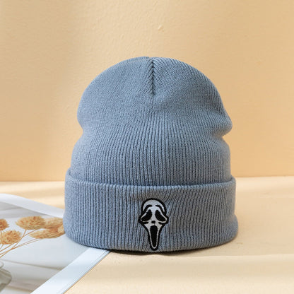 Halloween Dark Embroidered Ghost Face Skeleton Head Fashion Autumn And Winter Warm Fashion Men's And Women's Knitted Hat - Urban Caps
