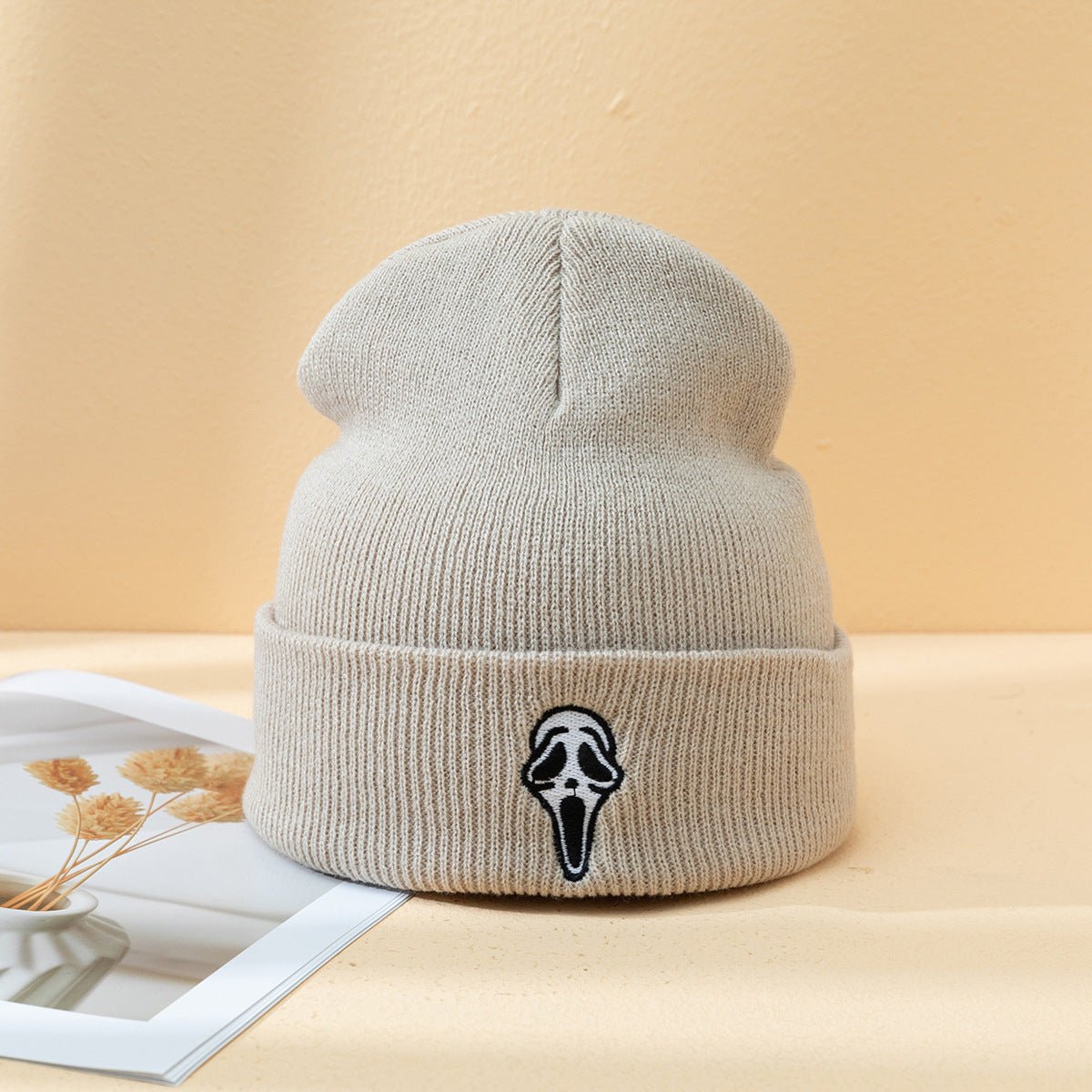 Halloween Dark Embroidered Ghost Face Skeleton Head Fashion Autumn And Winter Warm Fashion Men's And Women's Knitted Hat - Urban Caps