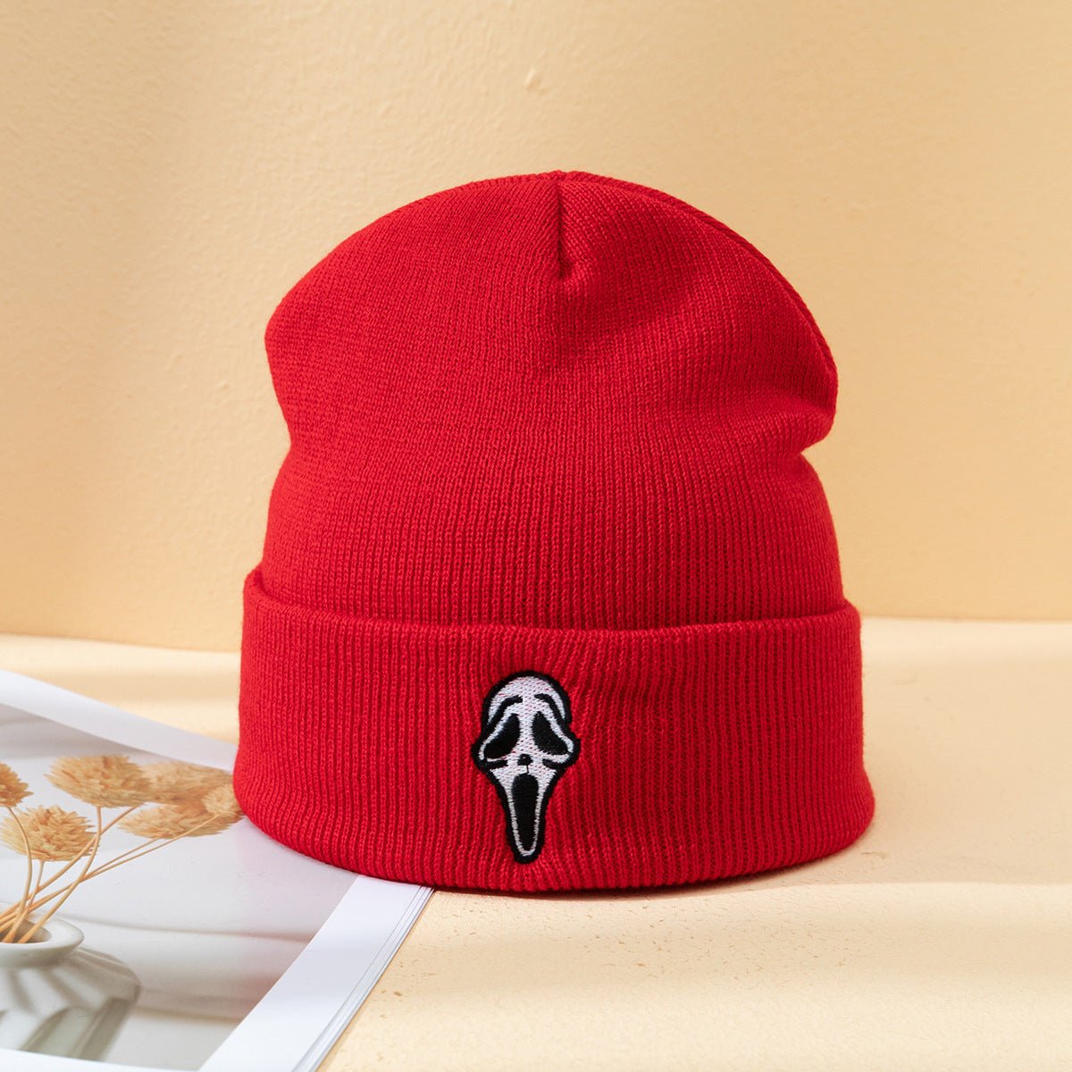 Halloween Dark Embroidered Ghost Face Skeleton Head Fashion Autumn And Winter Warm Fashion Men's And Women's Knitted Hat - Urban Caps