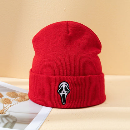 Halloween Dark Embroidered Ghost Face Skeleton Head Fashion Autumn And Winter Warm Fashion Men's And Women's Knitted Hat - Urban Caps