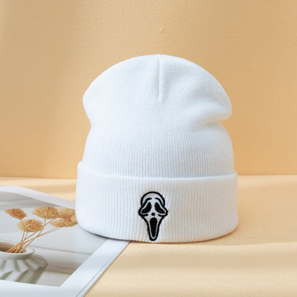 Halloween Dark Embroidered Ghost Face Skeleton Head Fashion Autumn And Winter Warm Fashion Men's And Women's Knitted Hat - Urban Caps