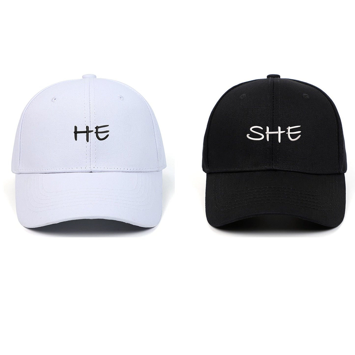 HE SHE Letter Embroidered Sun Hat Fashion Outdoor - Urban Caps