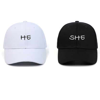 HE SHE Letter Embroidered Sun Hat Fashion Outdoor - Urban Caps