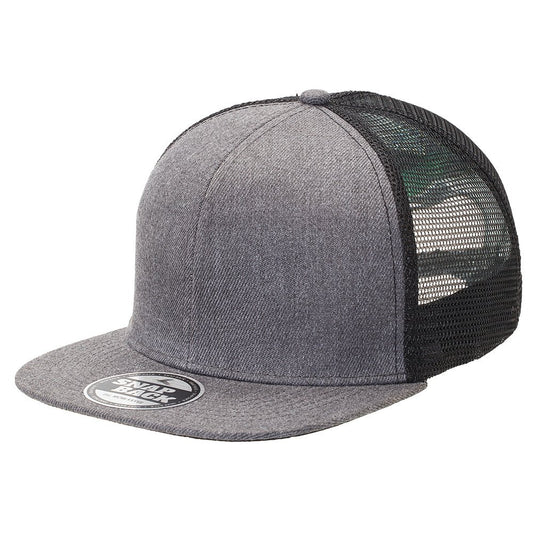 Heathered Flat Peak Trucker Cap – Structured 6 - Panel, Breathable Mesh, Adjustable Snapback - Urban Caps