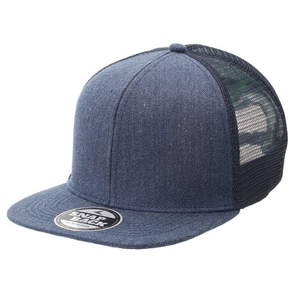 Heathered Flat Peak Trucker Cap – Structured 6 - Panel, Breathable Mesh, Adjustable Snapback - Urban Caps