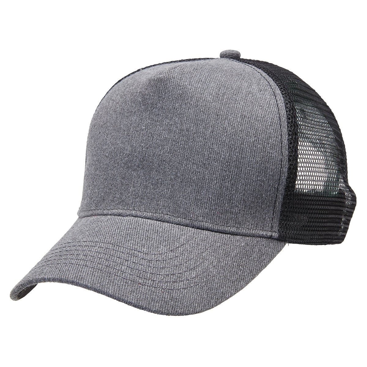 Heathered Mesh Trucker Cap – 5 - Panel Design, Heathered Fabric Front, Adjustable Fit - Urban Caps