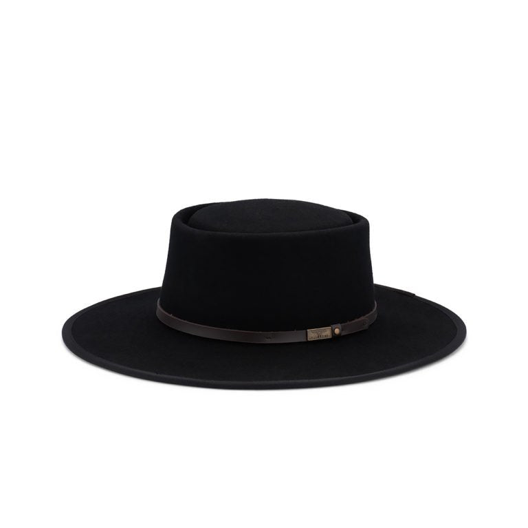 Jagger – Wool Felt Gambler Hat with 8.5cm Bound Flat Brim and Leather Band - Urban Caps