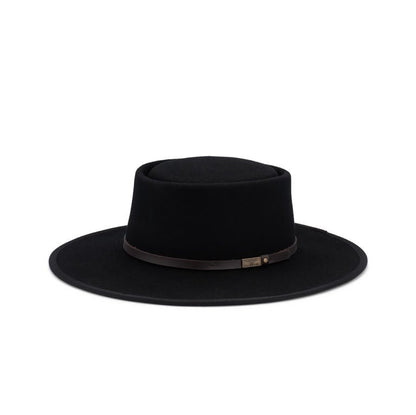 Jagger – Wool Felt Gambler Hat with 8.5cm Bound Flat Brim and Leather Band - Urban Caps