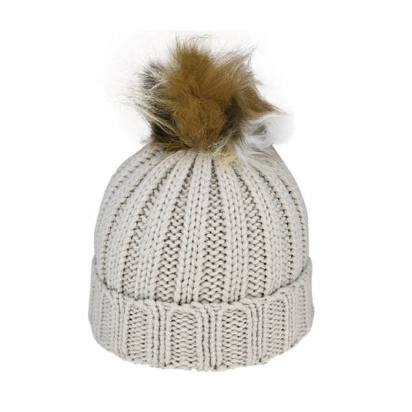 Juniper Kid’s Chunky Knit Beanie with Faux Fur Pom – Acrylic Winter Hat - Urban Caps