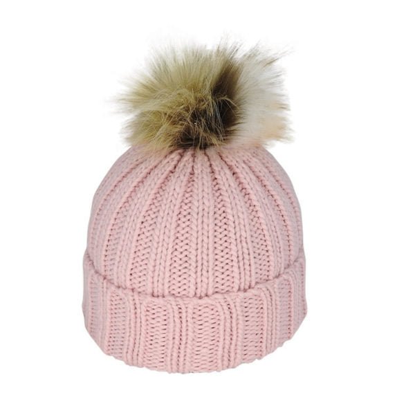 Juniper Kid’s Chunky Knit Beanie with Faux Fur Pom – Acrylic Winter Hat - Urban Caps