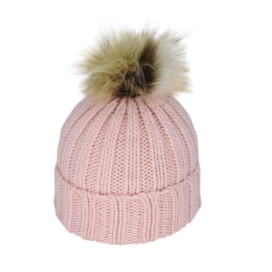 Juniper Kid’s Chunky Knit Beanie with Faux Fur Pom – Acrylic Winter Hat - Urban Caps