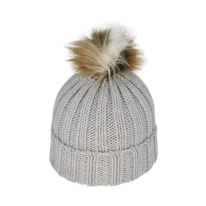 Juniper Kid’s Chunky Knit Beanie with Faux Fur Pom – Acrylic Winter Hat - Urban Caps