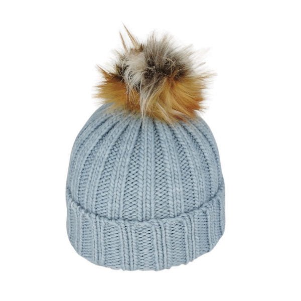 Juniper Kid’s Chunky Knit Beanie with Faux Fur Pom – Acrylic Winter Hat - Urban Caps