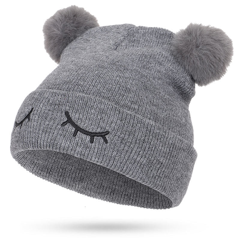 Kids’ Bear Embroidered Beanie – Winking Face Woolen Hat for Children - Urban Caps