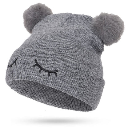 Kids’ Bear Embroidered Beanie – Winking Face Woolen Hat for Children - Urban Caps