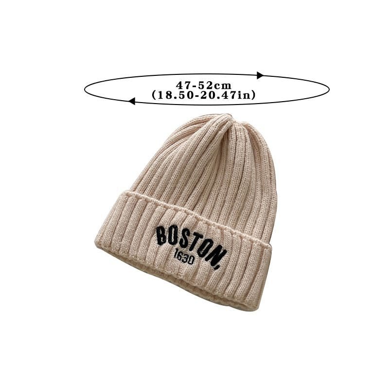 Kids’ BOSTON Letter Beanie – Soft Woolen Knit Winter Hat for Children - Urban Caps