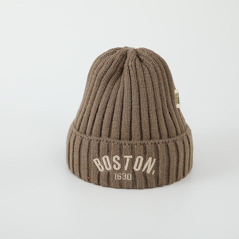 Kids’ BOSTON Letter Beanie – Soft Woolen Knit Winter Hat for Children - Urban Caps