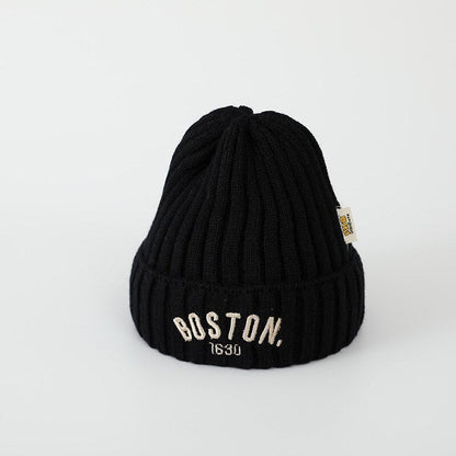 Kids’ BOSTON Letter Beanie – Soft Woolen Knit Winter Hat for Children - Urban Caps