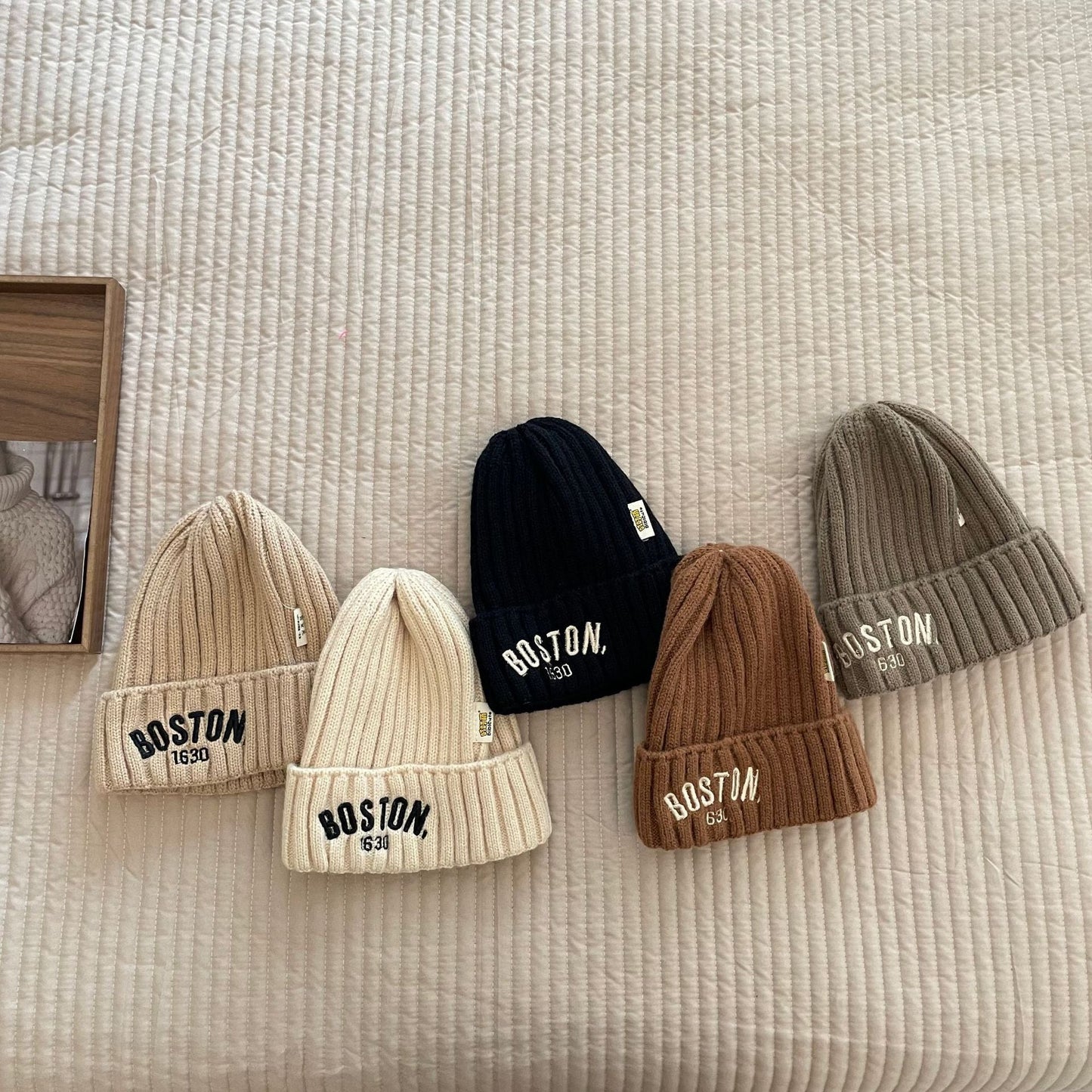 Kids’ BOSTON Letter Beanie – Soft Woolen Knit Winter Hat for Children - Urban Caps