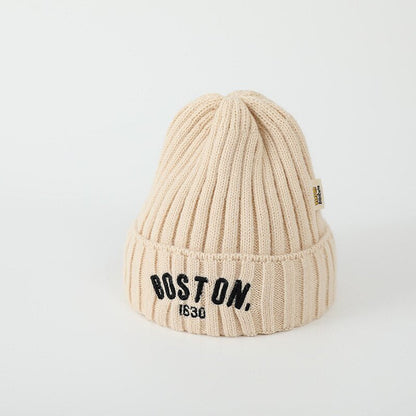 Kids’ BOSTON Letter Beanie – Soft Woolen Knit Winter Hat for Children - Urban Caps