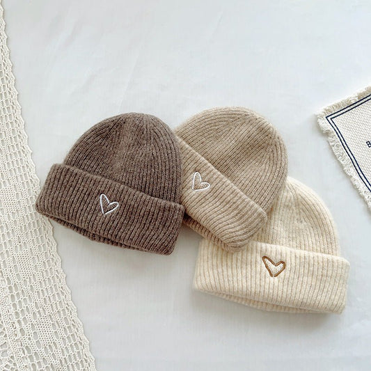 Kids’ Heart Embroidery Wool Beanie – Soft Knit Winter Hat for Toddlers (48–52cm) - Urban Caps