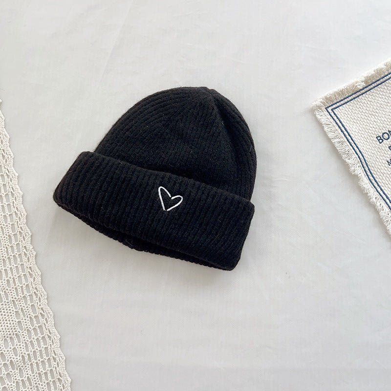 Kids’ Heart Embroidery Wool Beanie – Soft Knit Winter Hat for Toddlers (48–52cm) - Urban Caps