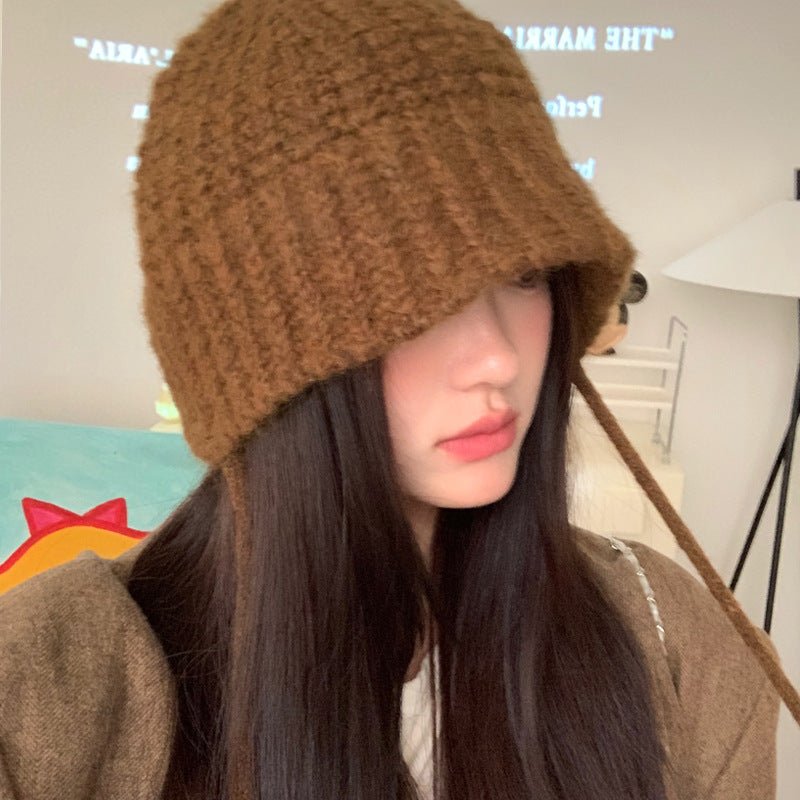 Kids’ Windproof Earflap Beanie – Lace - Up Woolen Knit Hat for Winter Warmth - Urban Caps