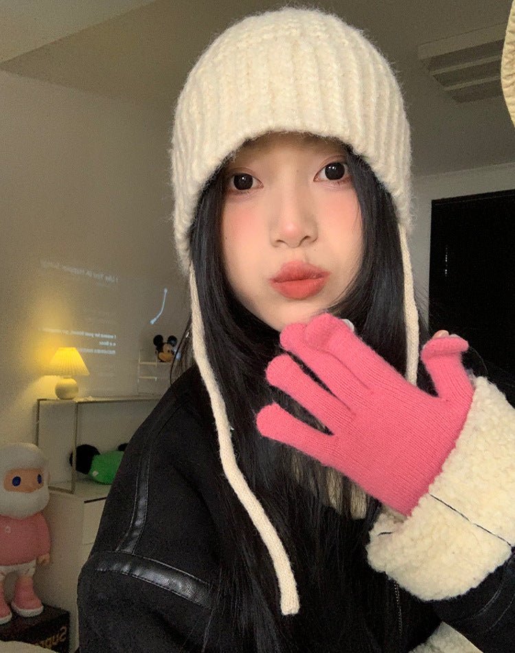 Kids’ Windproof Earflap Beanie – Lace - Up Woolen Knit Hat for Winter Warmth - Urban Caps