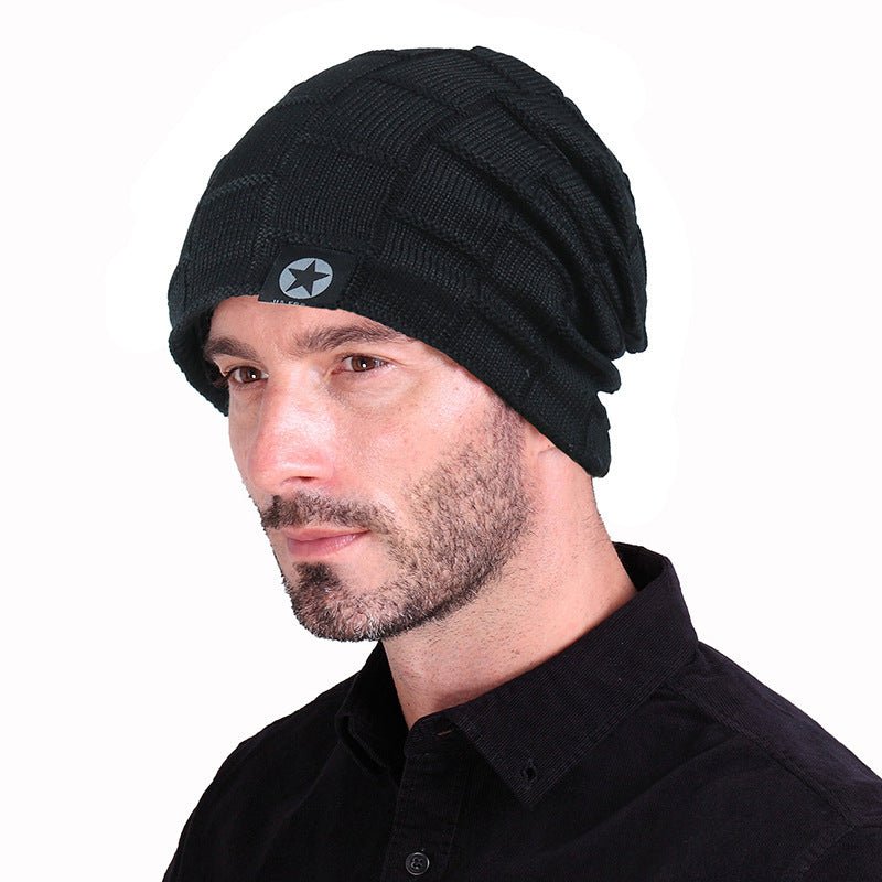 Knit Hat Checkered Five - pointed Star Patch - Urban Caps